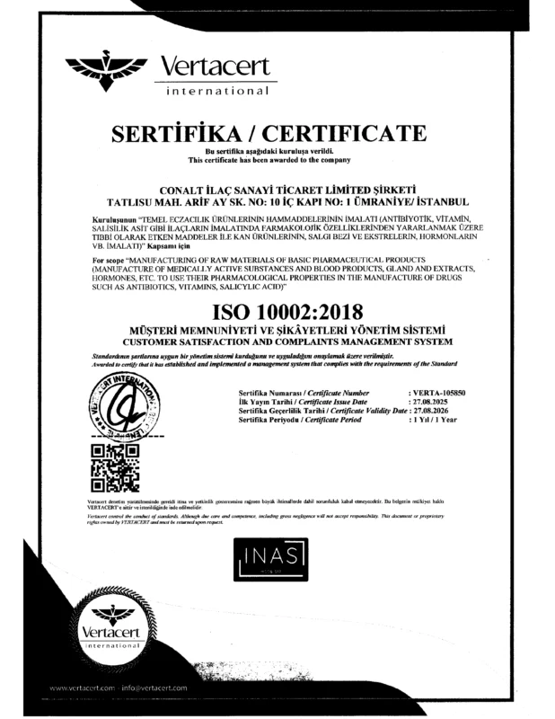 CONALT - ISO 10002 - 2026 Sertifikası