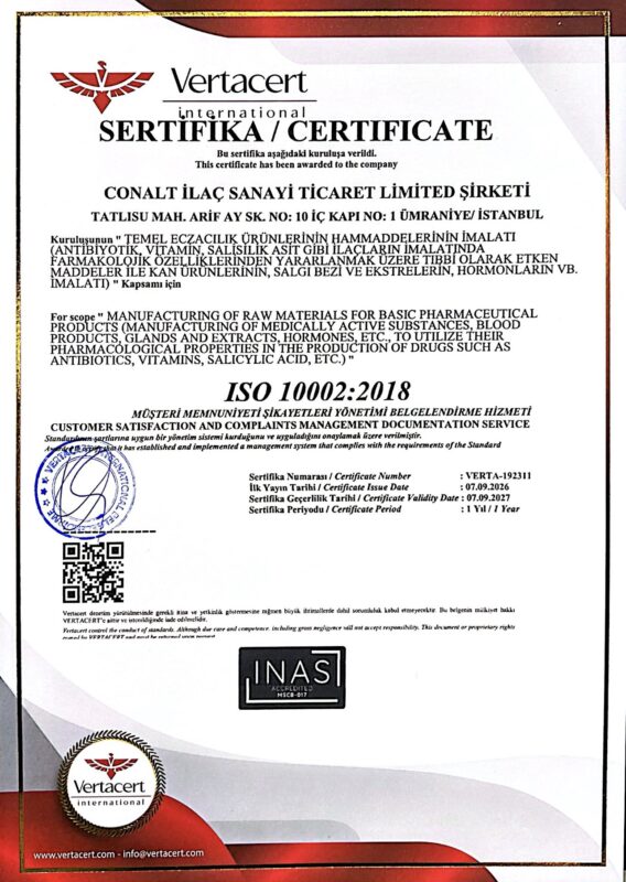 CONALT - ISO 10002 - 2026 Sertifikası